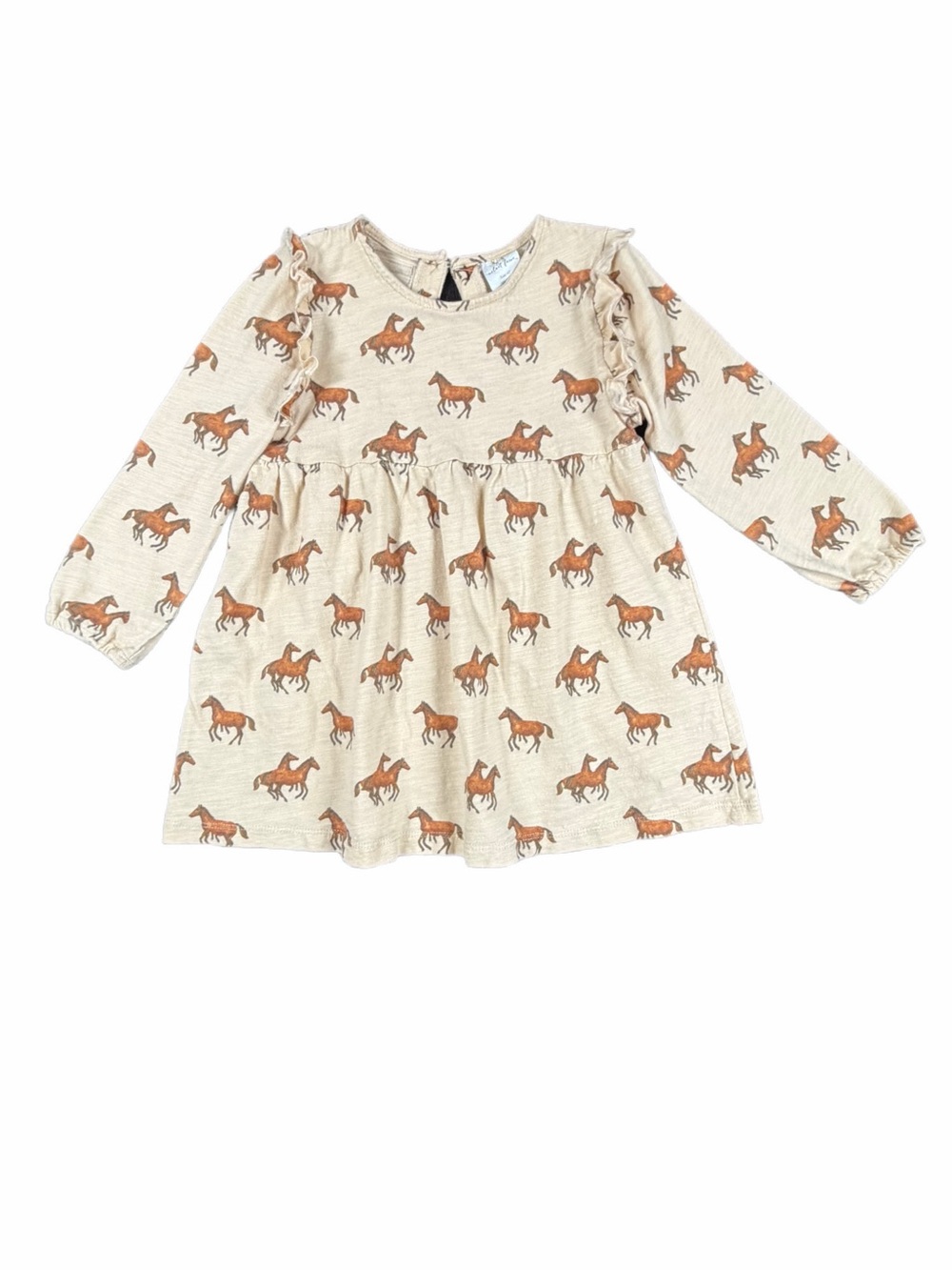 VELVET FAWN Long Sleeve Cotton Horse Print Ruffle Dress - 4T